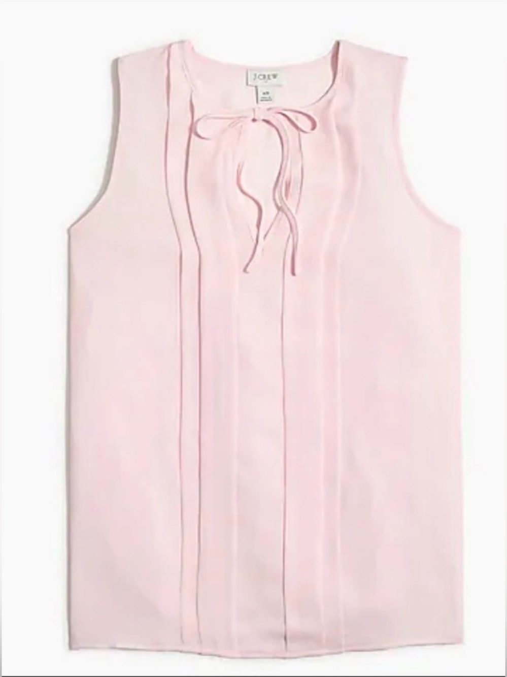 Excellent Condition J. Crew Light Pink Sleeveless Tie-Neck Pintuck Blouse XL